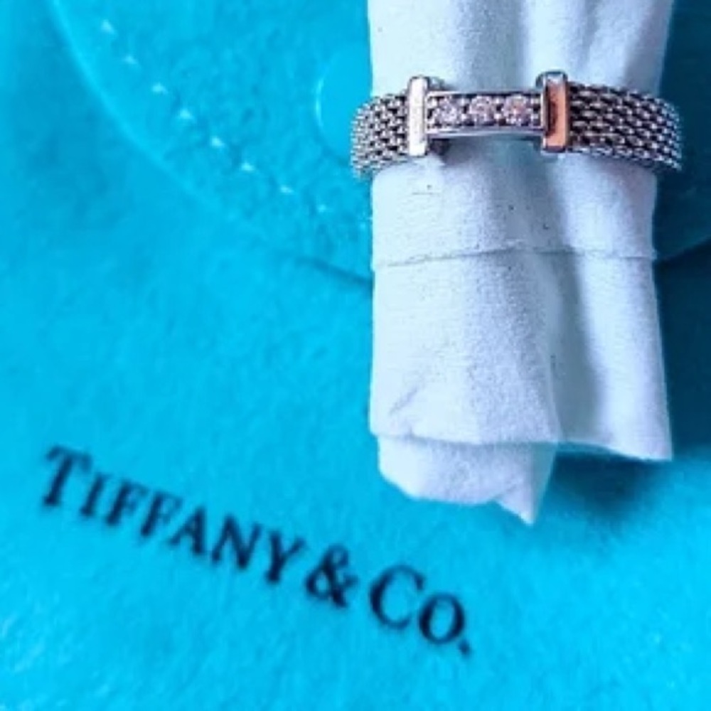 Authentic Tiffany & Co. 925 Somerset Mesh Three Diamond Ring (Cut)